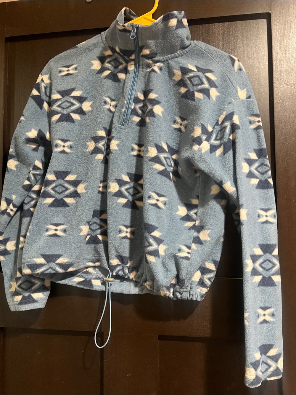 Woman Light Blue Aztec Quarter-Zip Fleece Pullover